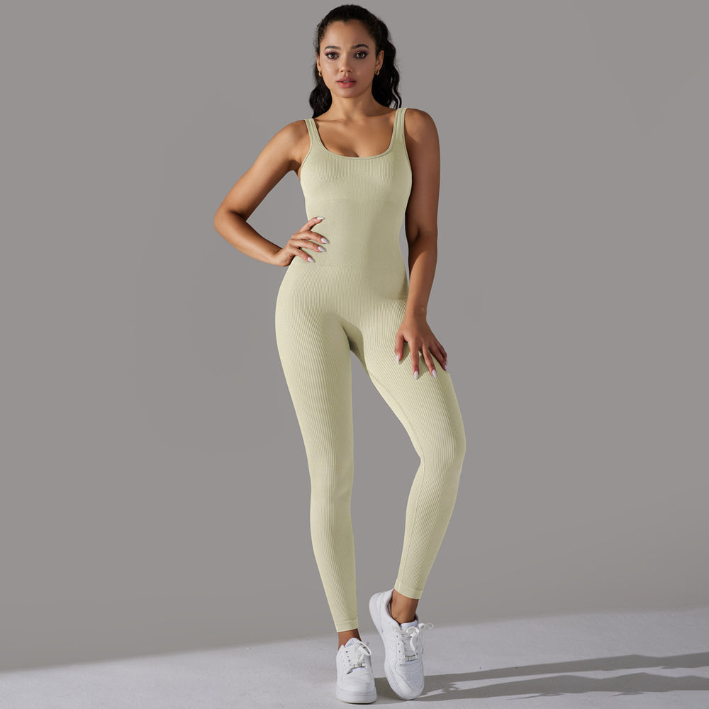 European and american seamless ribbed bodysuit yoga outfit - tummy control, butt lift, sports bra, tight-fitting bodysuit, quick-dry fitness apparel for women