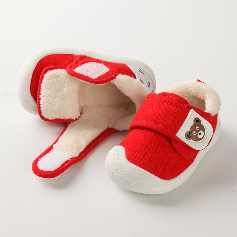 Toddler shoes for baby boys, spring and autumn, 0-1-2 years old, soft sole infant shoes, winter fleece-lined cotton shoes for baby girls