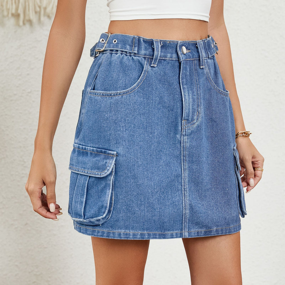 European and american cross-border e-commerce women's summer new arrivals:   washed adjustable waist denim mini skirt/skirt