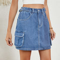 European and american cross-border e-commerce women's summer new arrivals:   washed adjustable waist denim mini skirt/skirt