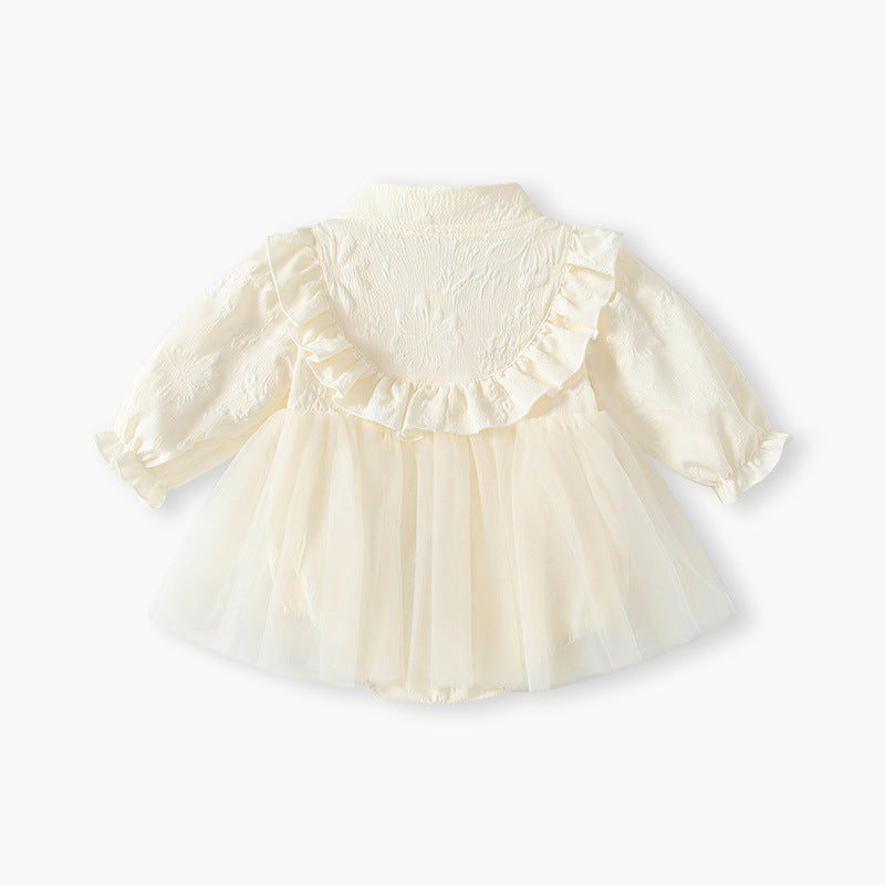 Baby clothes spring palace style khaki baby girl sweetcute mesh plate button long sleeves newborn baby skirt
