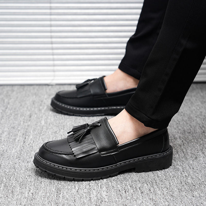 Men's leather dress shoes - versatile business style, breathable british casual design for spring/summer 2024. perfect for work, weddings, groomsmen, and height enhancement