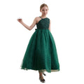 European and american export custom girls' dresses - one-shoulder, off-the-shoulder formal gowns - high-end sequin runway host/performance costumes for children
