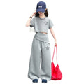 Girls' new korean style summer two-piece set: trendy, versatile, and chic - featuring irregular design and casual wide-leg pants