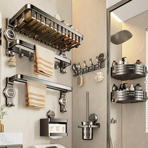 Suction Cup Basket Bath Towel Rack Bathroom Towel Rack Double Folding Space Aluminum Bathroom Wash Storage Cleaning Set
