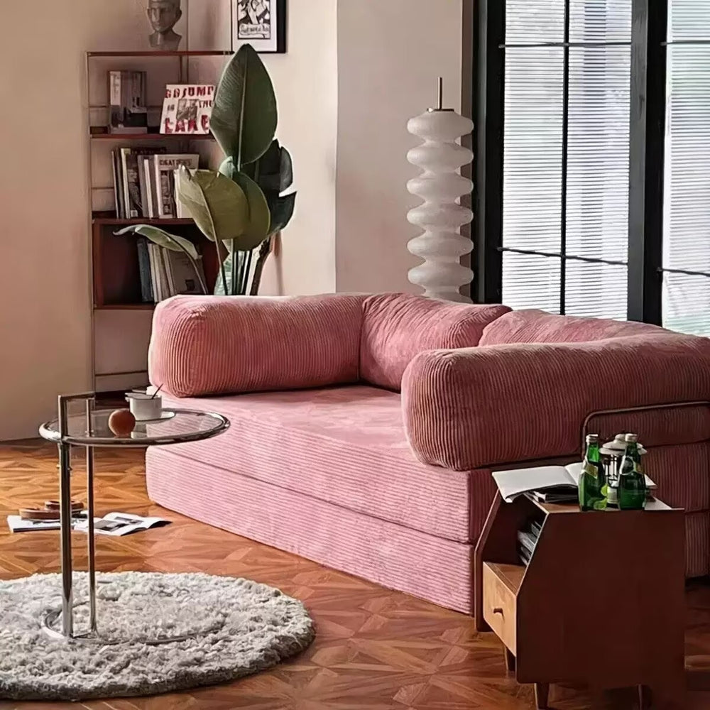 Retro fabric compression sofa small apartment living room chinese ancient style foldable double three-person dual-purpose modular lazy sofa bed