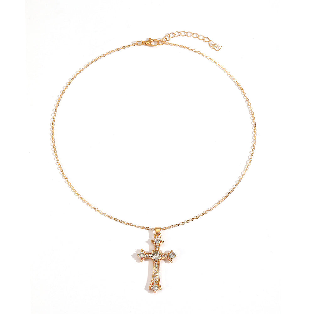 European and american cross-border jewelry: minimalist ins cross pendant necklace, unique and niche design, diamond-studded clavicle chain for women