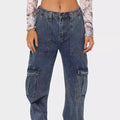 Y2k style   jeans women's new multi-pocket high-waisted elastic waistband washed cargo pants