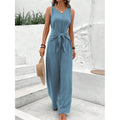 Women's sleeveless v-neck tie-waist bodysuit with knotted straps, wide-leg jumpsuit crop top - perfect for beach vacations and everyday casual wear