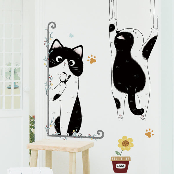 Cartoon cat wall sticker funny cute decorative sticker bedroom children's room pet store background wall sticker is not urgent