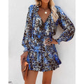 independent station  hot style spring and summer long sleeves v neckfashionprinting waist dress women's clothing