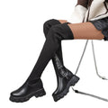 foreign trade women's large size boots fashionnew arrival over the knee round toe fly woven boots women's thick sole boots