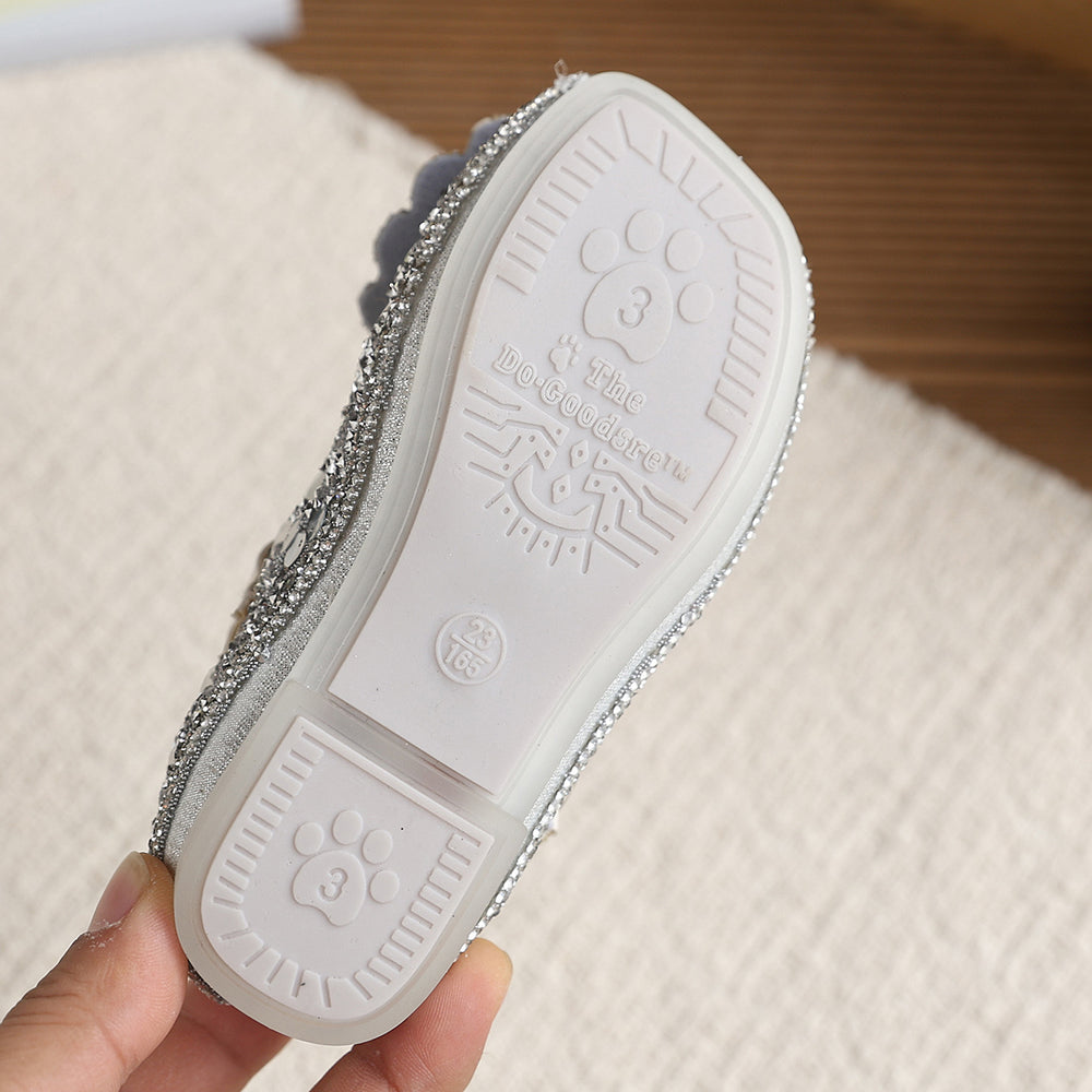 Vancahao girls' rhinestone bow princess shoes,  spring/autumn new korean style children's fashion soft sole leather shoes