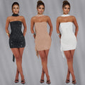 C7188 cross-border   fashion women's sexy slim-fit ribbon rhinestone dress mini skirt