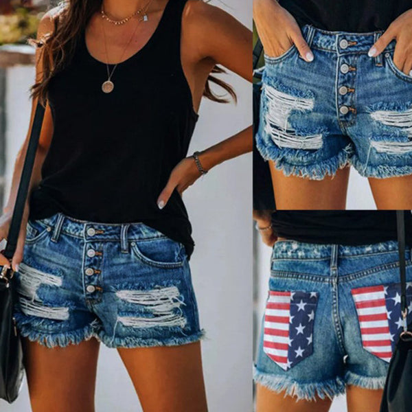 Europe, America and   supply, broken tassel denim shorts for women