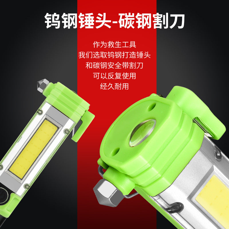 LED flashlight vehicle safety hammer strong light emergency multi-function COB work light maintenance strong magnet lighting fixtures