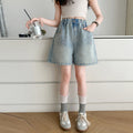 Girls' beaded denim shorts - stylish summer outfit for older kids & toddlers - lightweight, breathable, and versatile hot pants