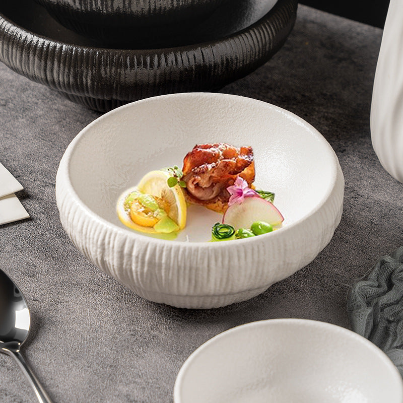 Personalized creative ceramic bowl for home rice bowl ceramic black and white dessert bowl one-person soup bowl noodle bowl