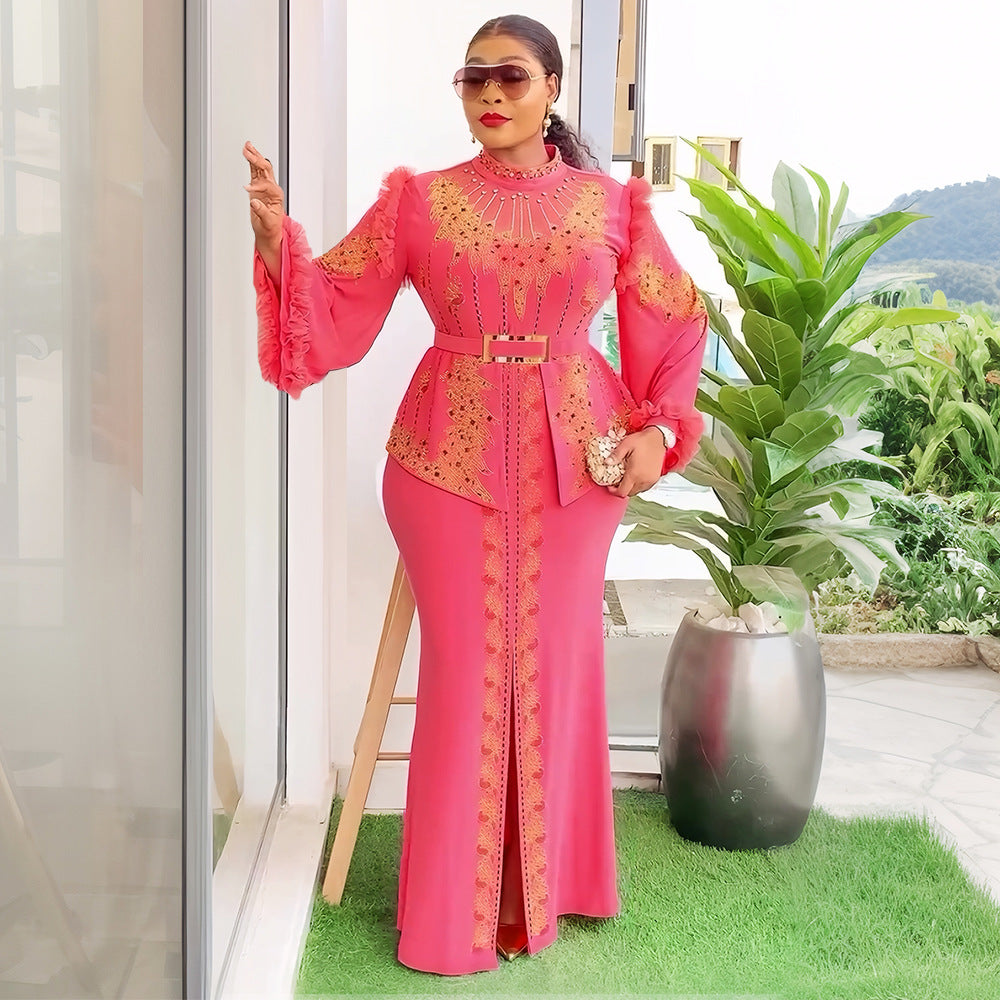 african women's clothing long sleevesfashionfashionplus size trailing dress bridesmaid  heavy industry hot diamond dress