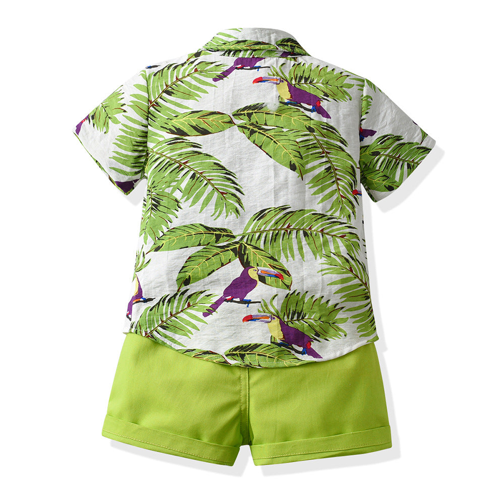 European and american style boys' summer outfit: short-sleeve floral shirt set - new, trendy, and stylish beachwear for kids