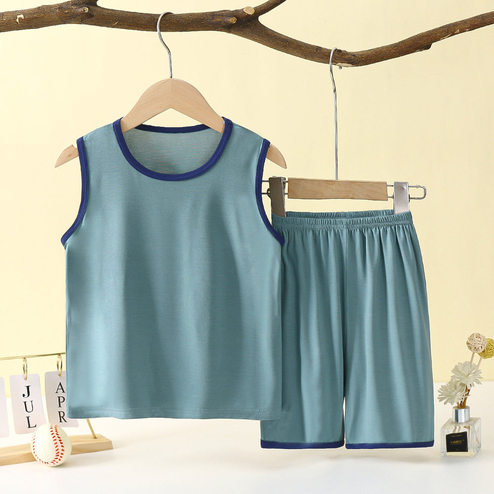 Kids' tank top set - lightweight modal loungewear for boys - sleeveless air conditioning suit - baby ice silk pajamas - summer boys' outfit