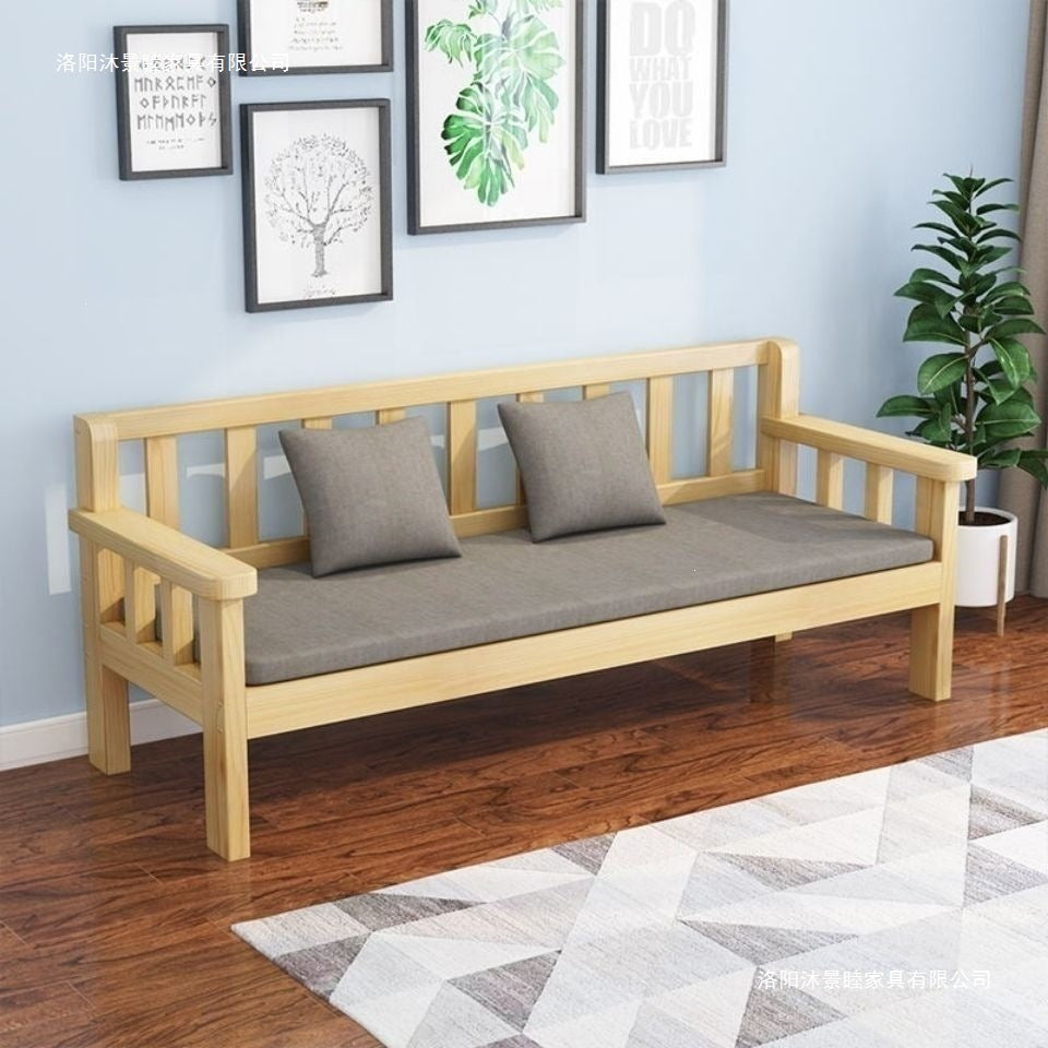 Solid wood sofa - modern minimalist style for small apartments, european-style balcony, bedroom, living room - 3-seater, 4-seater, backrest bench sofa chair