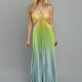 cross-border european and american women's clothing: women's summer maxi dress - gradient color halter neck pleated fashion vacation dress
