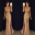 spring new european and american style women's foreign trade dress -  slit gold-embellished maxi dress evening gown
