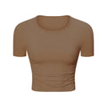 Spr ribbed micro-pleated waist short sports short-sleeved high-elastic naked-slim silmslimming look yoga topsds374