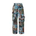 european and american style women's casual trousers - fashionable trendy jacquard retro multi-pocket cargo pants