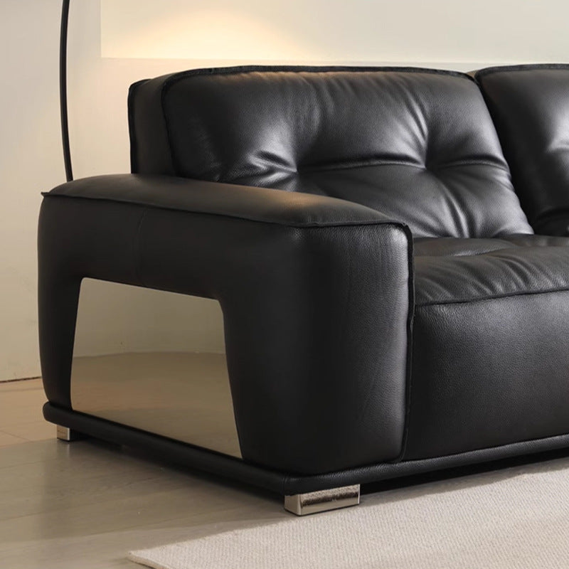Italian normcore genuine leather sofa large apartment living room large black cow sofa 2025 new arrivalretro black diamond sofa