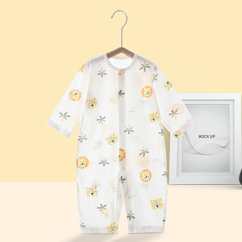Newborn long-sleeve romper, baby pure cotton pajamas, air conditioning suit, infant lightweight breathable onesie, crawling suit, summer outfit