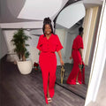 Amazon cross-border women's fashion  summer new arrival: lapel collar faux pocket shirt top & slim-fit slit midi skirt set
