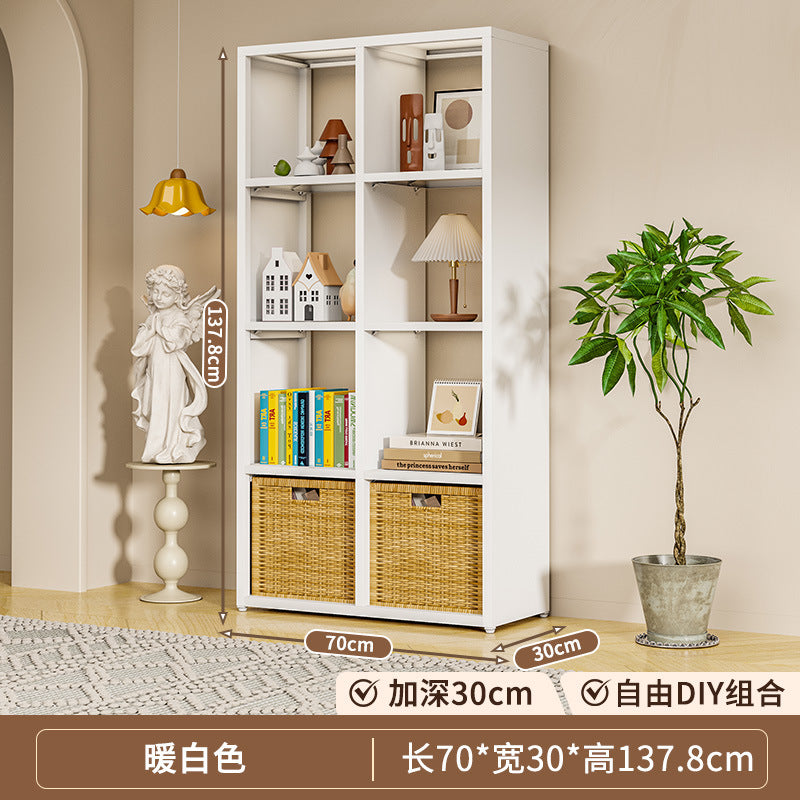 Steel grid cabinet - freestanding modular bookshelf for home living room, kids' storage, picture book organizer, and low cabinet