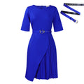 D567export women's clothing fashionpure colorfashioneleganthalf length sleeve high waist pleated work clothinghigh waist cross-border dress