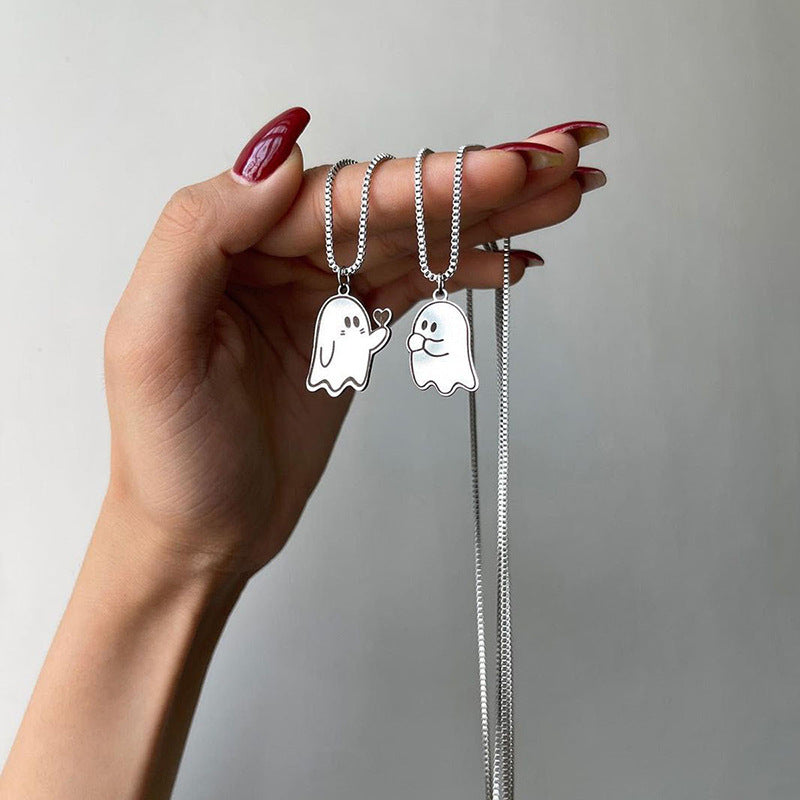 Halloween necklace wholesale fashion cross-border jewelry cartoon oil drop heart ghost pendant necklace couple necklace women