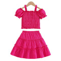 girls' outfit set: peach pink camisole top and tiered skirt - two-piece separates