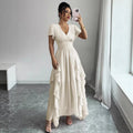 summer new arrival: v-neck slim-fit long dress - pleated, slimming, and fashionable