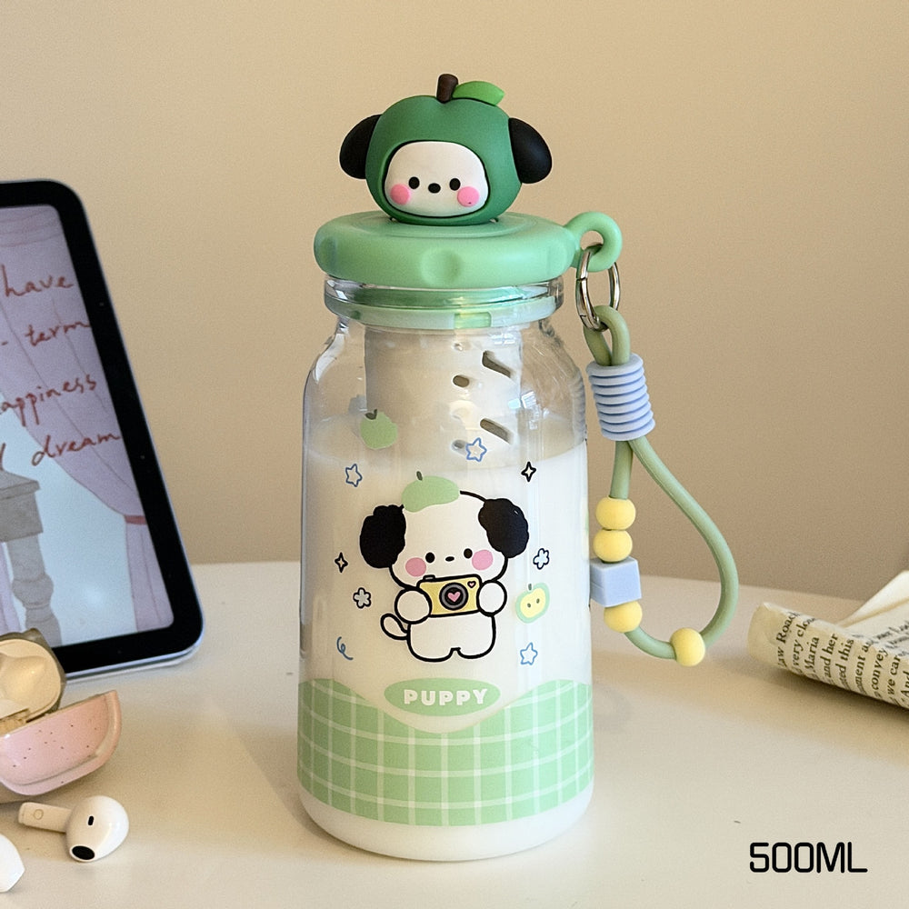 New tritan cartoon plastic water bottle - stylish, portable straw cup for students, kids, and adults with tea infuser