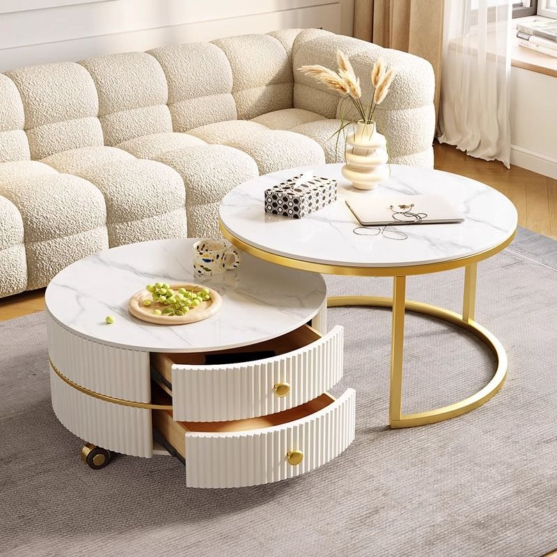 Coffee table living room for home rock slab small apartmentaccessible luxury modern round combination coffee table cream style