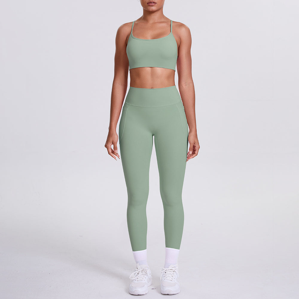 Cloud-feel compression yoga set: sexy open-back sports bra with high-waisted butt-lifting leggings and pockets - women's running & fitness apparel
