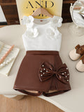 cross-border girls' fashion: european & american style floral solid top + irregular bowknot beaded leather skirt