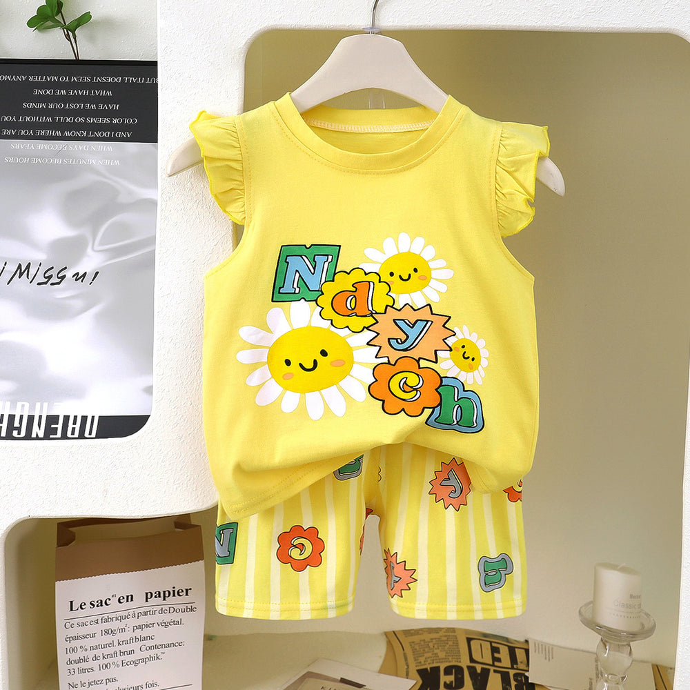 Kids' tank top set - summer new arrival: pure cotton girls' shorts outfit, korean style sleeveless set for baby boys and girls