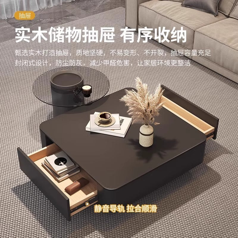 For home tea table living room glass black light luxury slate modern casual combination coffee table small apartment square sense for home
