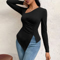 Amazon cross-border fashion women's elegant asymmetrical neckline t-shirt - spring/summer new arrival, versatile commute long sleeve top