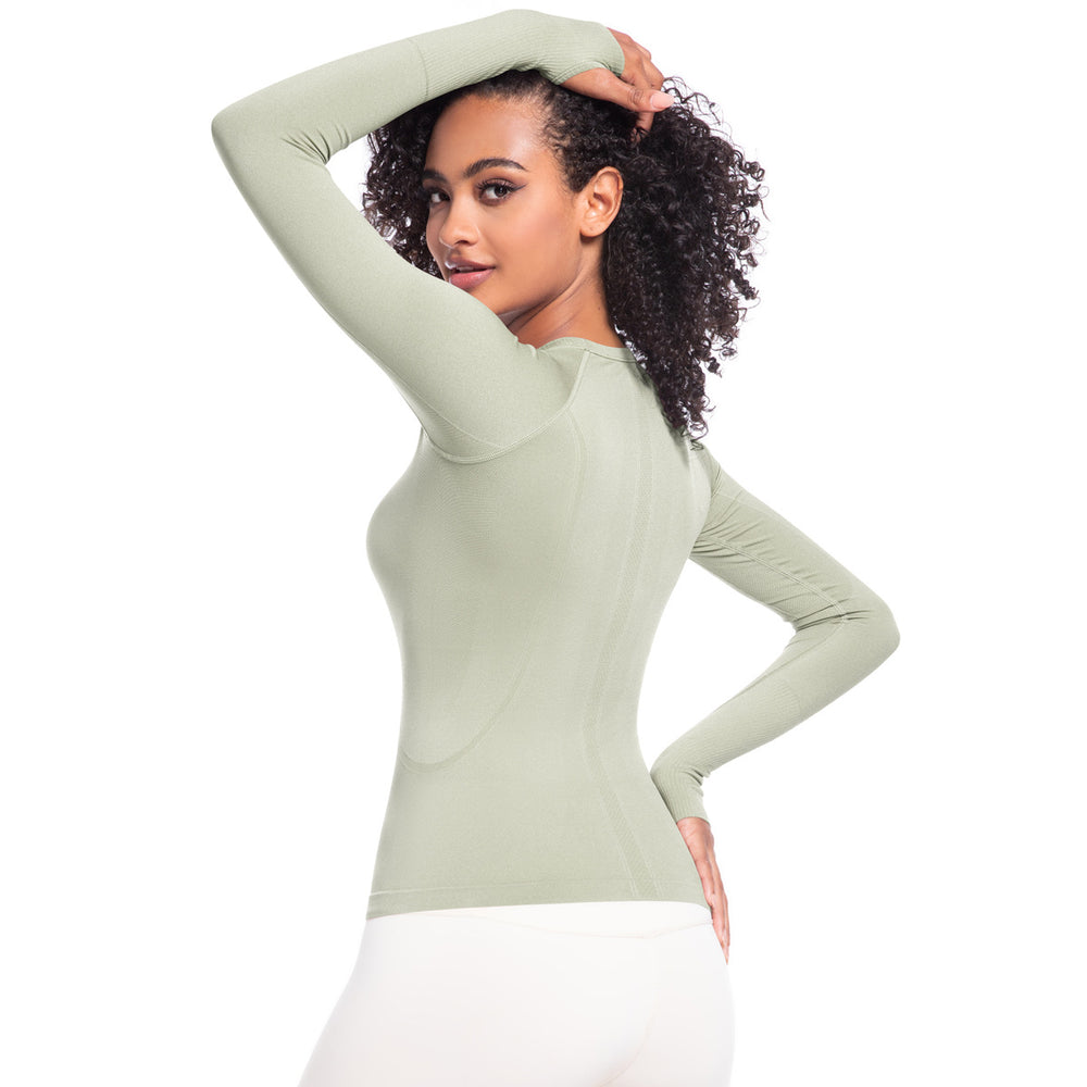 New seamless one-piece knit yoga top: high-stretch, compression fit, long sleeve, breathable, quick-dry running & fitness activewear t-shirt