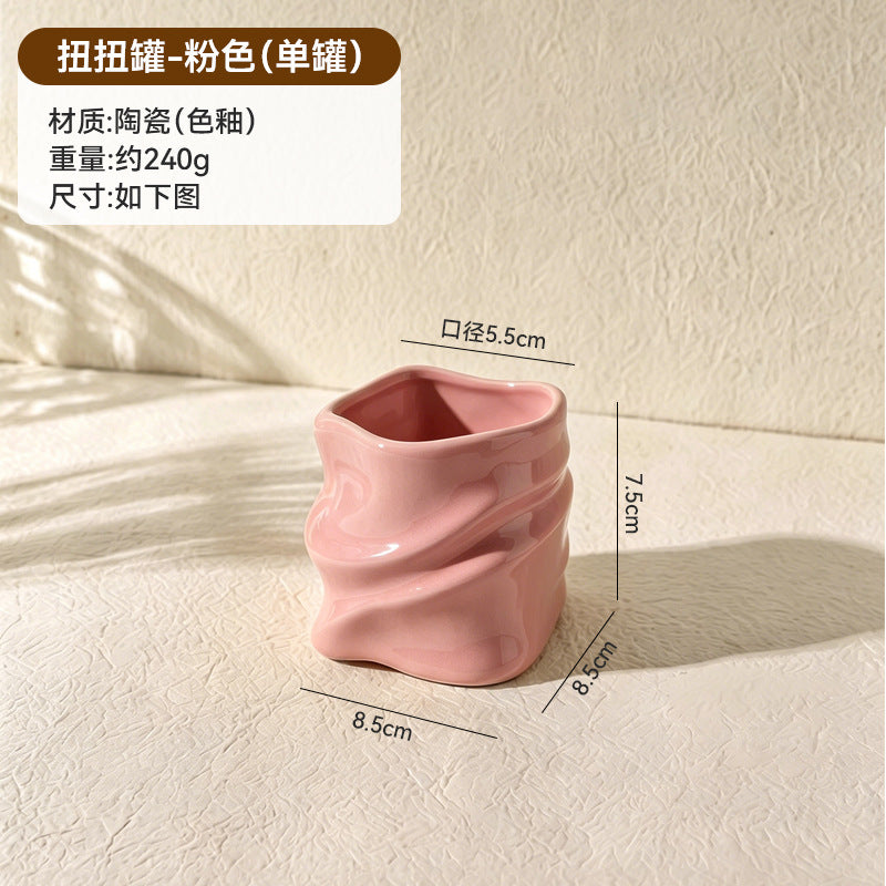 304 food grade stainless steel twisted fruit fork set creative colorful storage cup ceramic cup holder wholesale