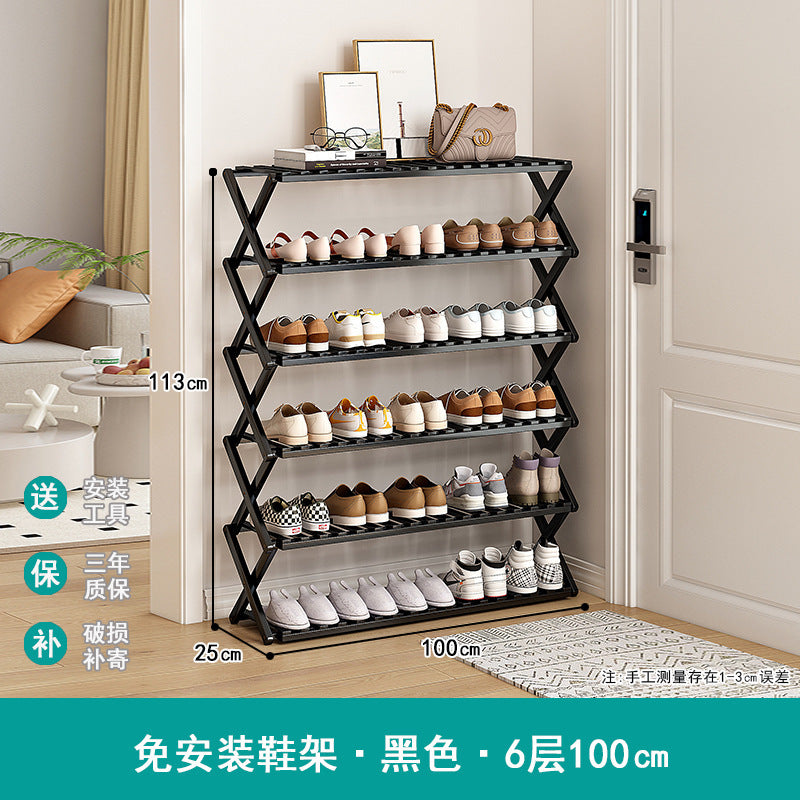 Shoe rack simple door for home multi-layer storage space-saving corner small dust-proof narrow shoe cabinet free of installation