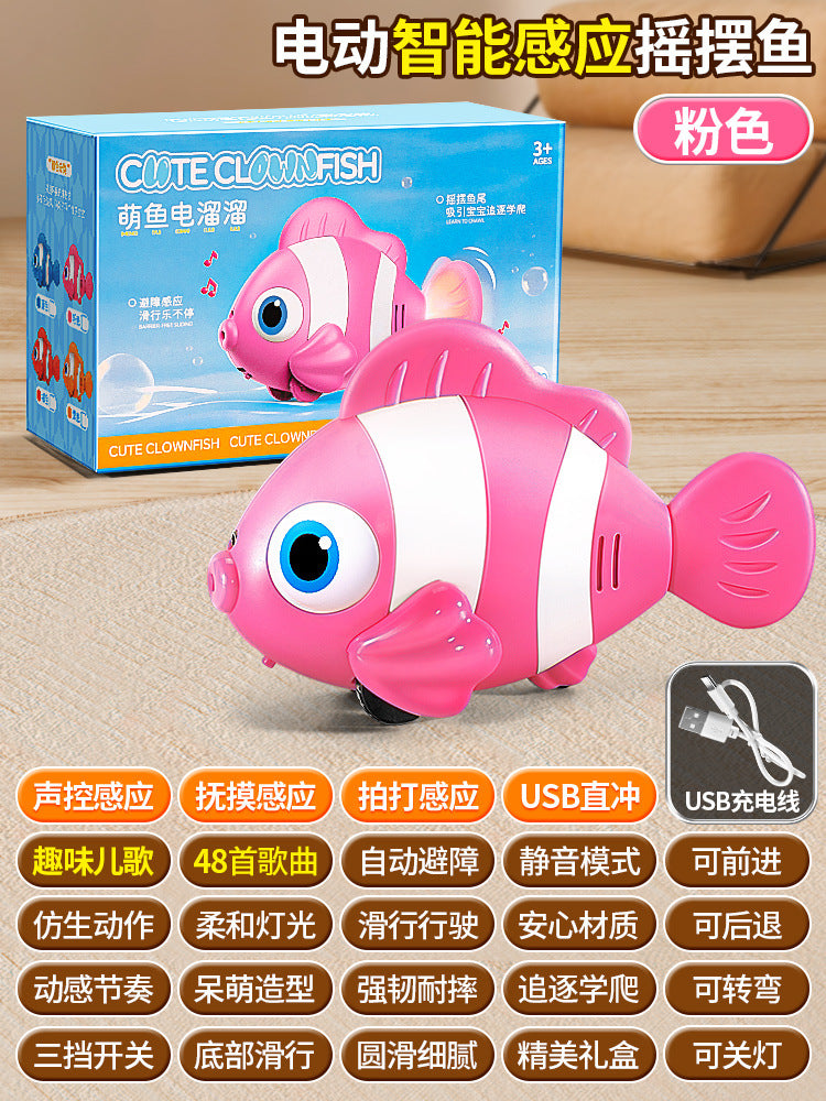 Electric simulation fish automatic sensor to avoid clownfish swing and move educational zoology crawling and chasing kids toys