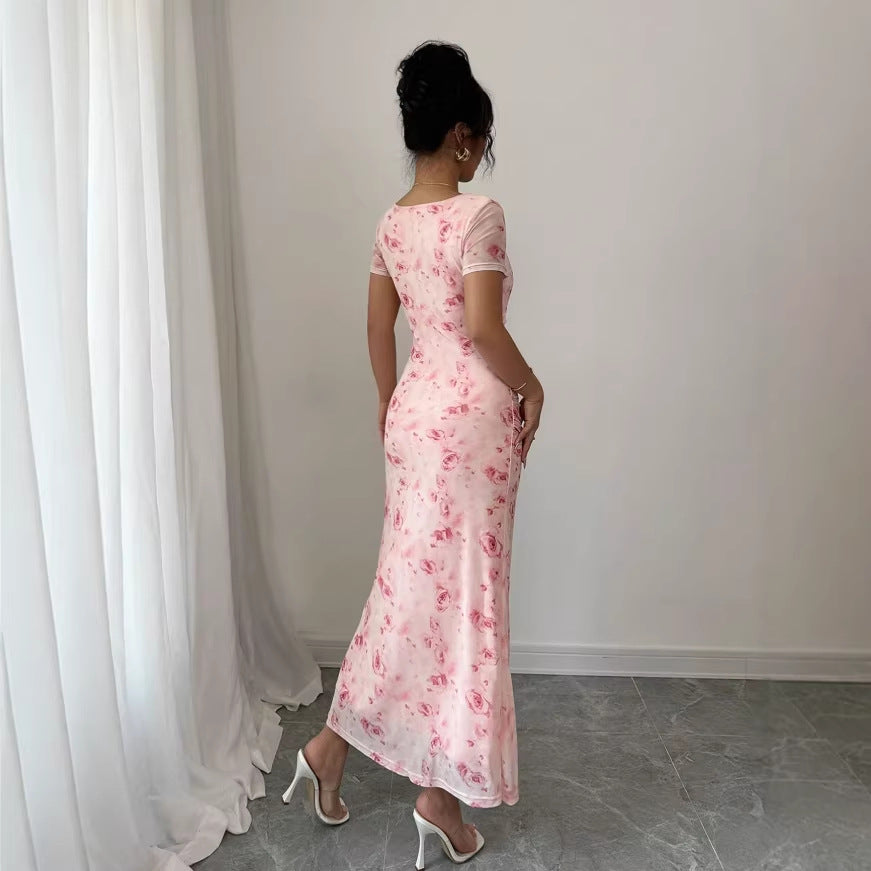 trendy summer mini dress: sexy ice silk rose print - instagram style